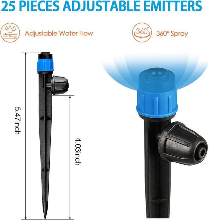 Gardrip 25 Pieces Drip Emitters Fan Shape with Stake for 1/4" Irrigation Tubing: Adjustable 360 Degree Water Flow Irrigation Universal Vortex Sprayer On 5" Stake Drip Pipe Sprinklers Fittings - Image 5